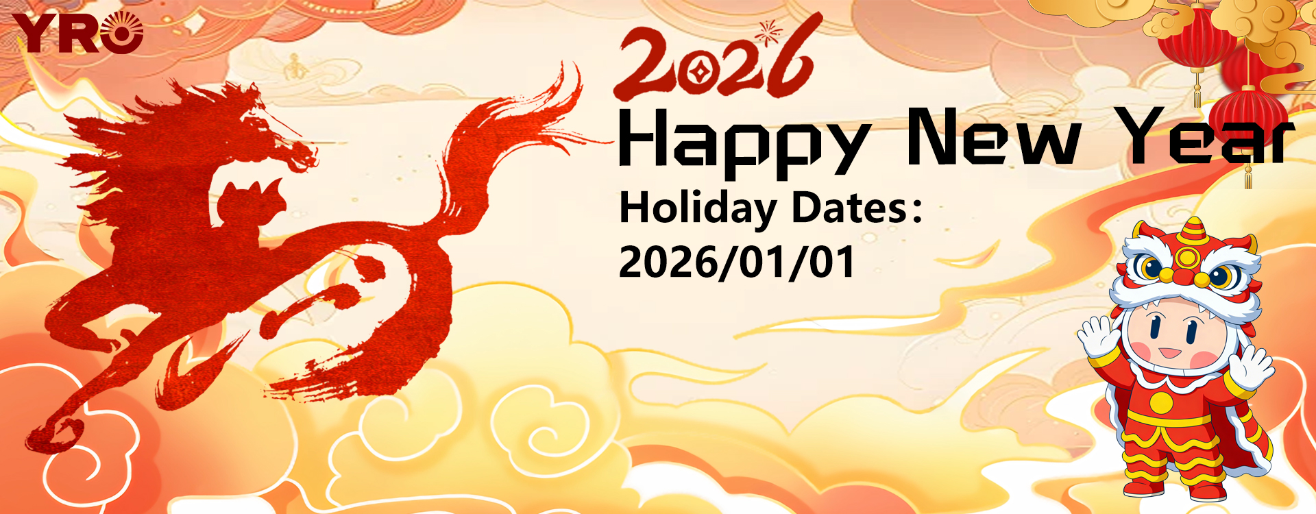 Anuncio sobre los arreglos festivos del día de Año Nuevo de 2026 de YRO Company